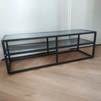 Tv audio meubel zwart metaal glas marmerlook, Huis en Inrichting, Ophalen, 100 tot 150 cm, Zo goed als nieuw, Glas