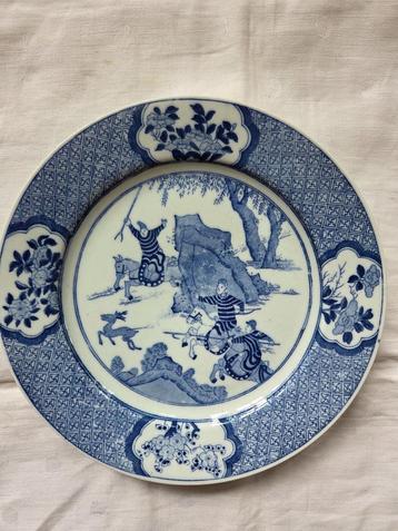 Delftsblauw wandbord Chinees jachttafereel met ruiters&hert beschikbaar voor biedingen