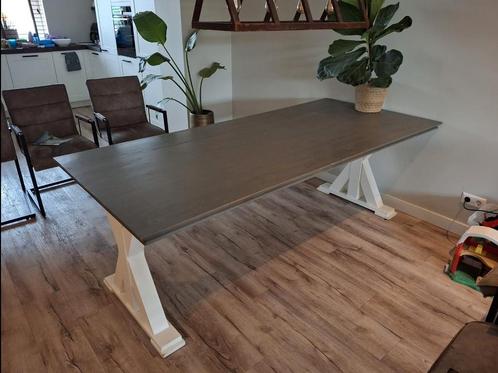 Landelijke tafel eettafel 220cm 2.20 kloostertafel wit grijs, Huis en Inrichting, Tafels | Eettafels, Zo goed als nieuw, 100 tot 150 cm