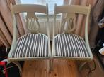 Gratis 2 houten stoelen met gestreepte stoffen bekleding, Huis en Inrichting, Stoelen, Ophalen, Gebruikt, Bruin, Eén