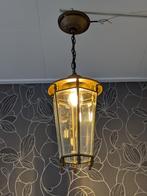 Antieke hanglamp messing met glas, Ophalen of Verzenden