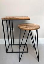 Loods5 Set Bijzettafels Rond+Laptoptafel Staal/Mangohout, Minder dan 55 cm, Zo goed als nieuw, Industrieel Stoer Sober, Rechthoekig