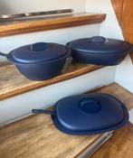 Tupperware set serveerschalen met lepels, Huis en Inrichting, Ophalen of Verzenden, Blauw, Schaal