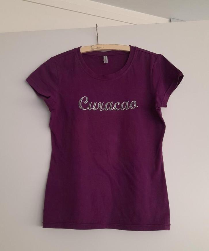 Bijzonder nieuw T-shirt met daarop Curaçao in strassteentjes, Kleding | Dames, T-shirts, Nieuw, Paars, Korte mouw, Ophalen of Verzenden