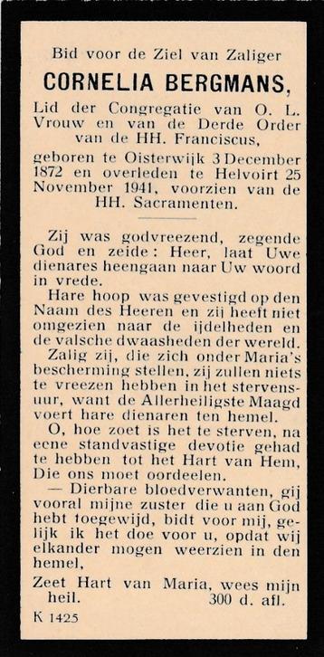 Bergmans Cornelia 1872 Oisterwijk 1941 Helvoirt beschikbaar voor biedingen