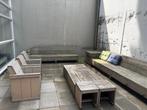 GRATIS Zeer grote houten tuinset inclusief rugkussens, Tuin en Terras, Tuinsets en Loungesets, Ophalen, Gebruikt, Meer dan 8 zitplaatsen