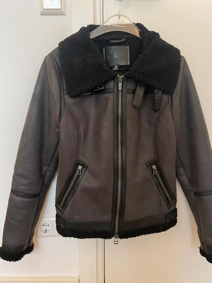 Goosecraft Bikerjack Maat M Donkerbruin, Kleding | Dames, Jassen | Winter, Zo goed als nieuw, Bruin, Ophalen of Verzenden