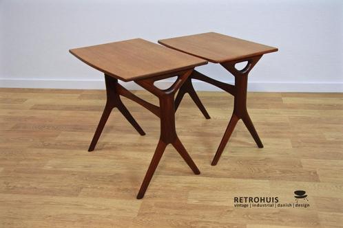 Set bijzettafels vintage Deens Johannes Andersen 1960s, Huis en Inrichting, Tafels | Bijzettafels, Gebruikt, Rechthoekig, Minder dan 55 cm