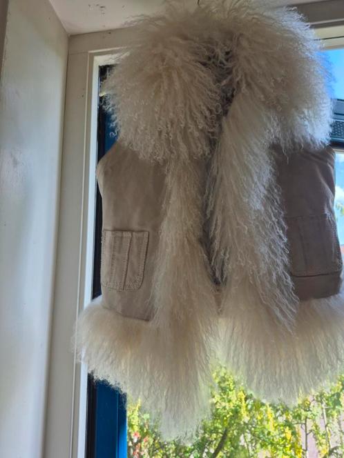 Vintage warmwit schapenwol en kwaliteitsleer, Kleding | Dames, Bodywarmers, Nieuw, Blauw, Ophalen of Verzenden