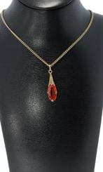 Citrien kleurige 14k gouden retro dames ketting hanger goud, Sieraden, Tassen en Uiterlijk, Antieke sieraden, Ophalen of Verzenden