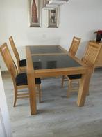 Eetkamertafel + 4 Stoelen, Ophalen, Gebruikt, Eikenhout, 50 tot 100 cm