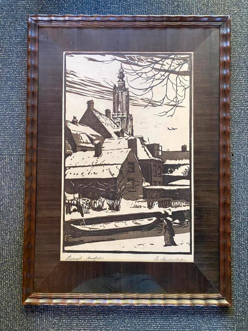 Originele houtsnede Victor van Schoonhoven van Beurden, Antiek en Kunst, Kunst | Etsen en Gravures, Ophalen
