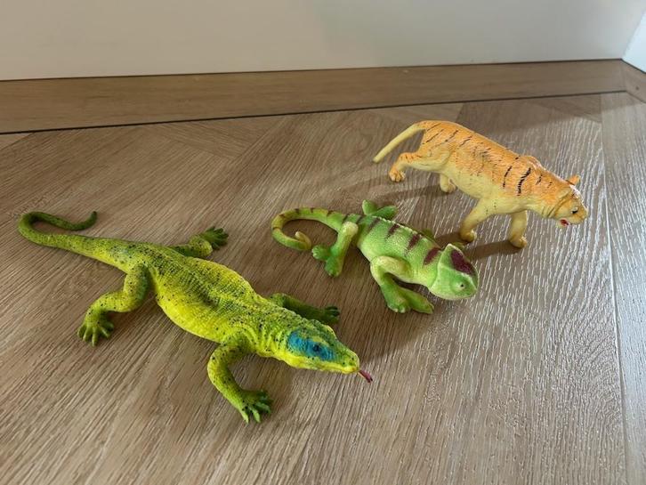 3 leuke stretch speelfiguren, kameleon, hagedis en tijger, Kinderen en Baby's, Speelgoed | Actiefiguren, Zo goed als nieuw, Ophalen of Verzenden