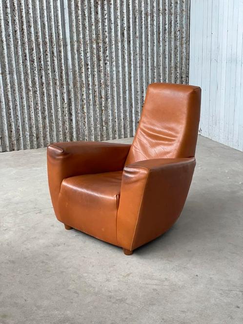 Vintage gerard van den berg longa fauteuil cognac leer 1980, Huis en Inrichting, Fauteuils, Gebruikt, Leer, Ophalen