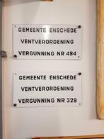 Emaille bordje ventverordening/vergunning met nummer., Reclamebord, Gebruikt, ., Ophalen of Verzenden