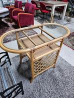 Rotan Eettafel met Glazen Blad, Huis en Inrichting, Gebruikt, Vintage, Ovaal, 50 tot 100 cm