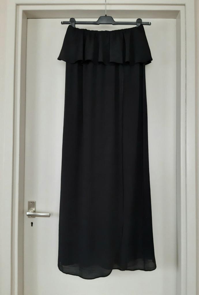 Bandeau maxi satijn jurk van H&M, maat XS/S. Gratis broche., Kleding | Dames, Jurken, Zo goed als nieuw, Maat 36 (S), Zwart, Onder de knie