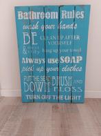 Groot houten tekstbord met Engelse badkamertekst turquoise, Huis en Inrichting, Woonaccessoires | Tekstborden en Spreuken, Ophalen of Verzenden