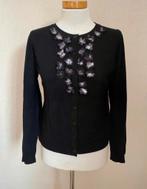 Vintage vestje met bloem applicatie - Maat M, Ophalen of Verzenden, Gedragen, Maat 38/40 (M), Zwart