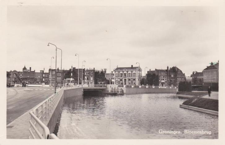 16962 Groningen Bloemenbrug oude kaart 1956, Verzamelen, Ansichtkaarten | Nederland, Gelopen, Groningen, 1940 tot 1960, Verzenden