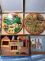 Oude houten puzzels in doos + bouwdoos, Antiek en Kunst, Ophalen of Verzenden