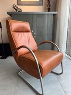 Lederen fauteuil met metalen frame bruin, Huis en Inrichting, Fauteuils, Gebruikt, Minder dan 75 cm, Leer, Ophalen of Verzenden