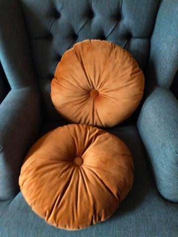 Velvet velours cognac bruine ronde kussens  beschikbaar voor biedingen
