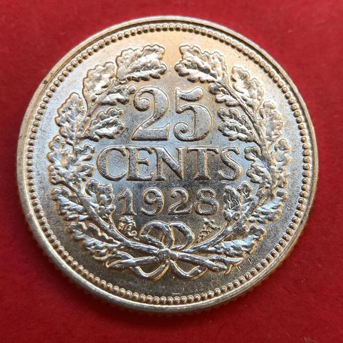 25 cent 1928. Pr., Postzegels en Munten, Munten | Nederland, Losse munt, 25 cent, Koningin Wilhelmina, Zilver, Ophalen of Verzenden