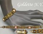 Vintage Goldette N.Y. Armband met roze cabochons c1950, Armband, Verzenden