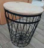 Draadstalen bijzettafel met houten blad - 2 stuks, Ophalen, Minder dan 45 cm, Minder dan 55 cm, Gebruikt