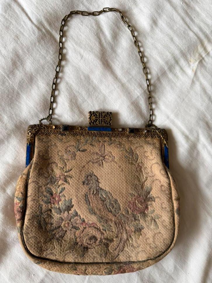 Antieke tapijttas avondtasje met spiegeltje - uniek stuk, Antiek en Kunst, Antiek | Kleding en Accessoires, Dames, Ophalen of Verzenden