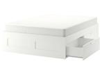 BRIMNES Bed ikea met opberglades wit met matras en bodem., Ophalen, Gebruikt, Wit, Tweepersoons