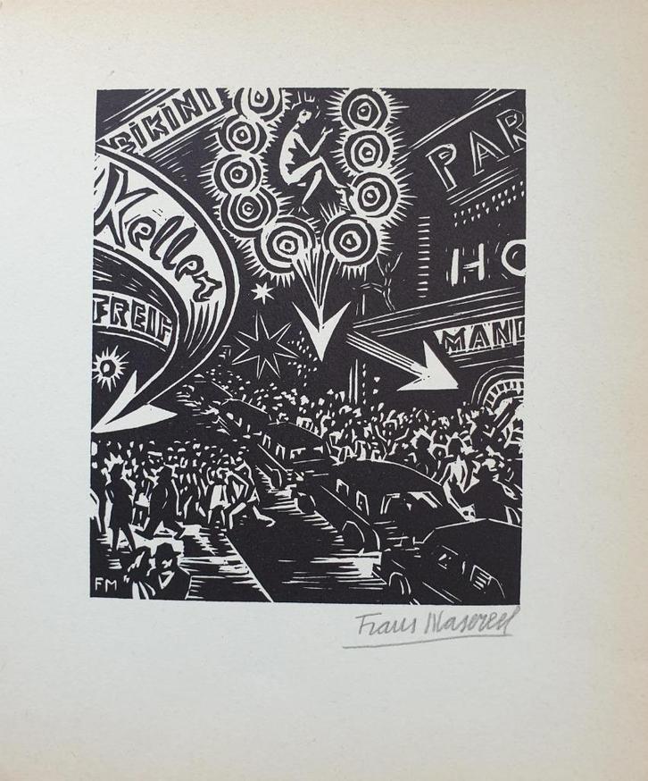 Frans Masereel - Hamburg - Houtsnede Handgesign., Antiek en Kunst, Kunst | Etsen en Gravures, Verzenden