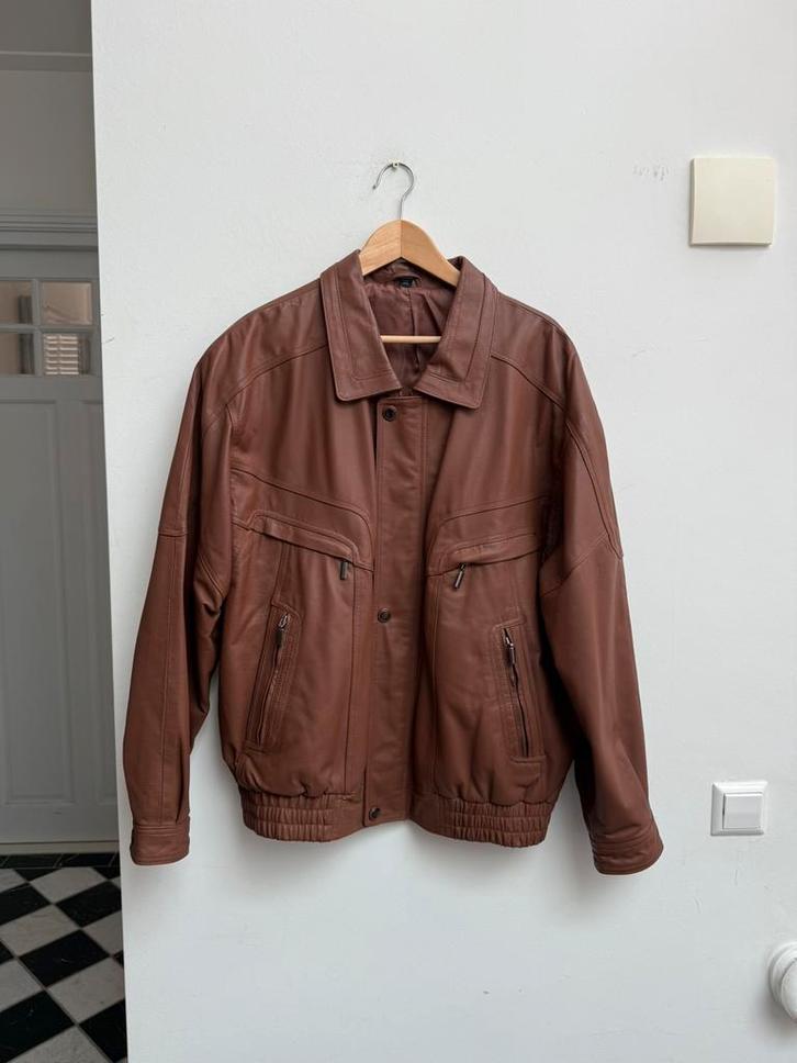Vintage leren bomber jas – bruin – maat 56, Kleding | Heren, Jassen | Winter, Zo goed als nieuw, Maat 56/58 (XL), Bruin, Ophalen of Verzenden