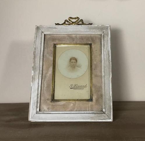Antiek Frans strik lijstje met originele portretfoto ca 1880, Antiek en Kunst, Antiek | Woonaccessoires, Ophalen of Verzenden