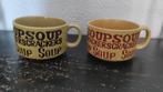 Vintage soepkommen groen beige Japan 2x, Gebruikt, Ophalen of Verzenden, Kom(men), Overige stijlen