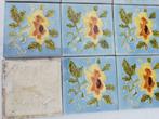Set van 12 art nouveau wandtegels lichtblauw gele roos, Ophalen