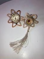 Oude kerstbal ornament; deukbal met chenille ster, Ophalen of Verzenden