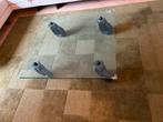 Fontana Arte glazen design salontafel op wielen, Ophalen, Gebruikt, Glas, Minder dan 50 cm