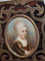 Antiek oliepastel miniatuur dochter karel I, Ophalen of Verzenden