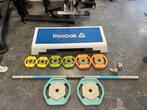 30 kg gekleurde halter set reebok met step, Ophalen, Gebruikt, Step, Reebok