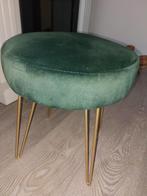Groene velvet krukje met gouden poten, Ophalen, Minder dan 50 cm, Rond, Minder dan 50 cm