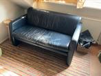 Donkerblauw / zwart tweepersoons leren bankje, Huis en Inrichting, Ophalen, Gebruikt, Tweepersoons, Leer