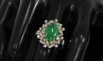 Jade nefriet gouden dames ring 16 diamanten briljant fraai, Ophalen of Verzenden, Goud, Ring, Met edelsteen