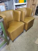 2 olijfgroene stoeltjes, Huis en Inrichting, Fauteuils, Ophalen, Gebruikt, 50 tot 75 cm, Leer