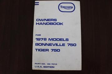 Triumph Bonneville 750 Tiger 750 1978 owner's handbook beschikbaar voor biedingen