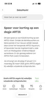 Gezocht! Deka markt actie artis entree, Eén persoon, Ticket of Toegangskaart