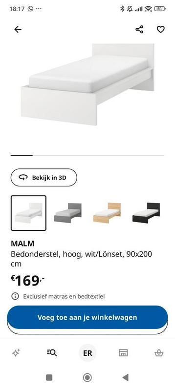 Malm 1 persoons wit bed IKEA inclusief lattenbodem en matras - afbeelding 1