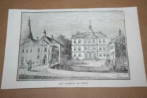 Antieke gravure uit 1841  - Het stadhuis te Weesp !!, Antiek en Kunst, Kunst | Etsen en Gravures, Ophalen of Verzenden