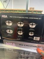 Pannenset 12delig - nw in doos Partijverkoop losse-verkoop, Ophalen of Verzenden, Zo goed als nieuw, Rvs, Pannenset
